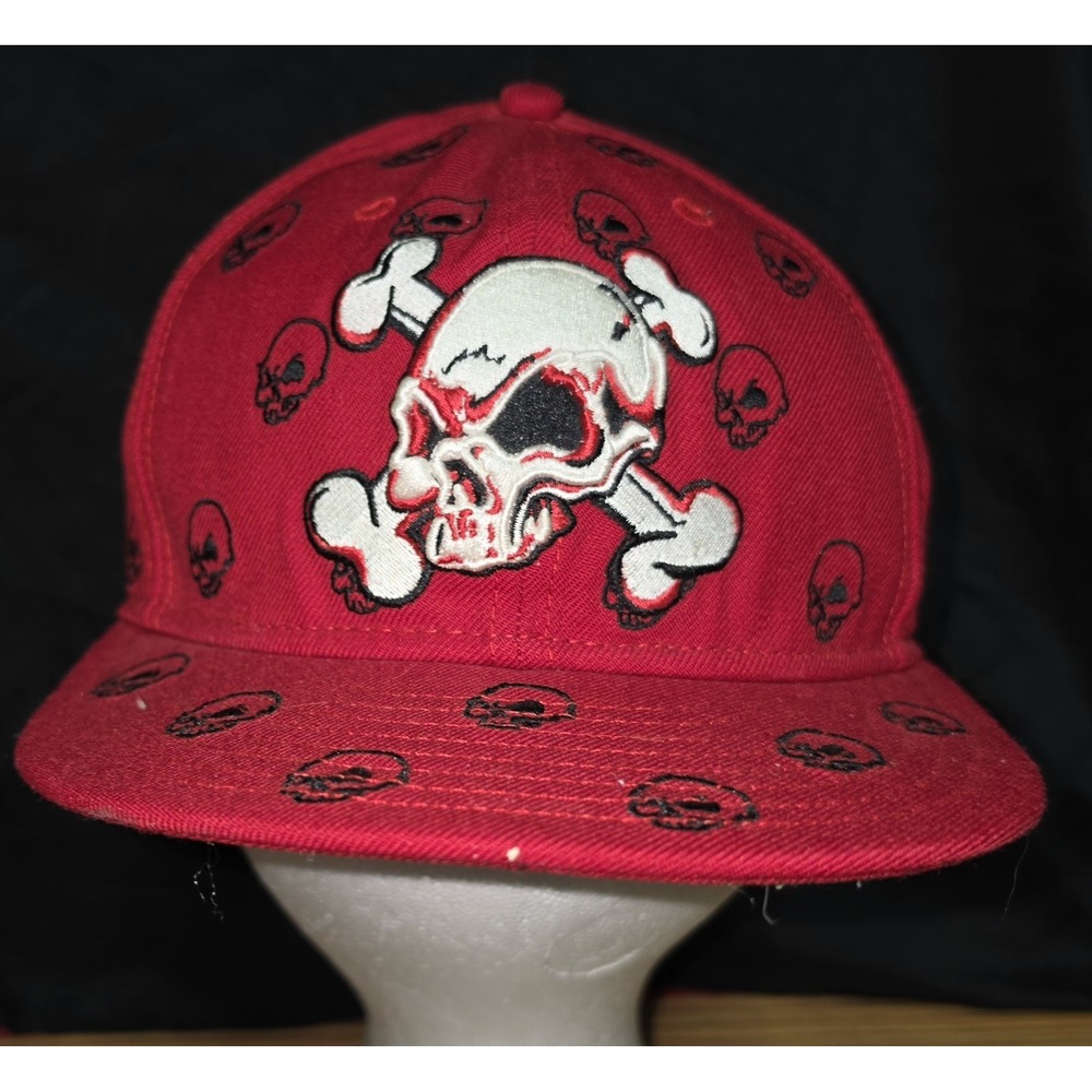 New Era 59FIFTY Vintage Red Skull All Over Fitted Hat 7 1/2 Baseball Cap